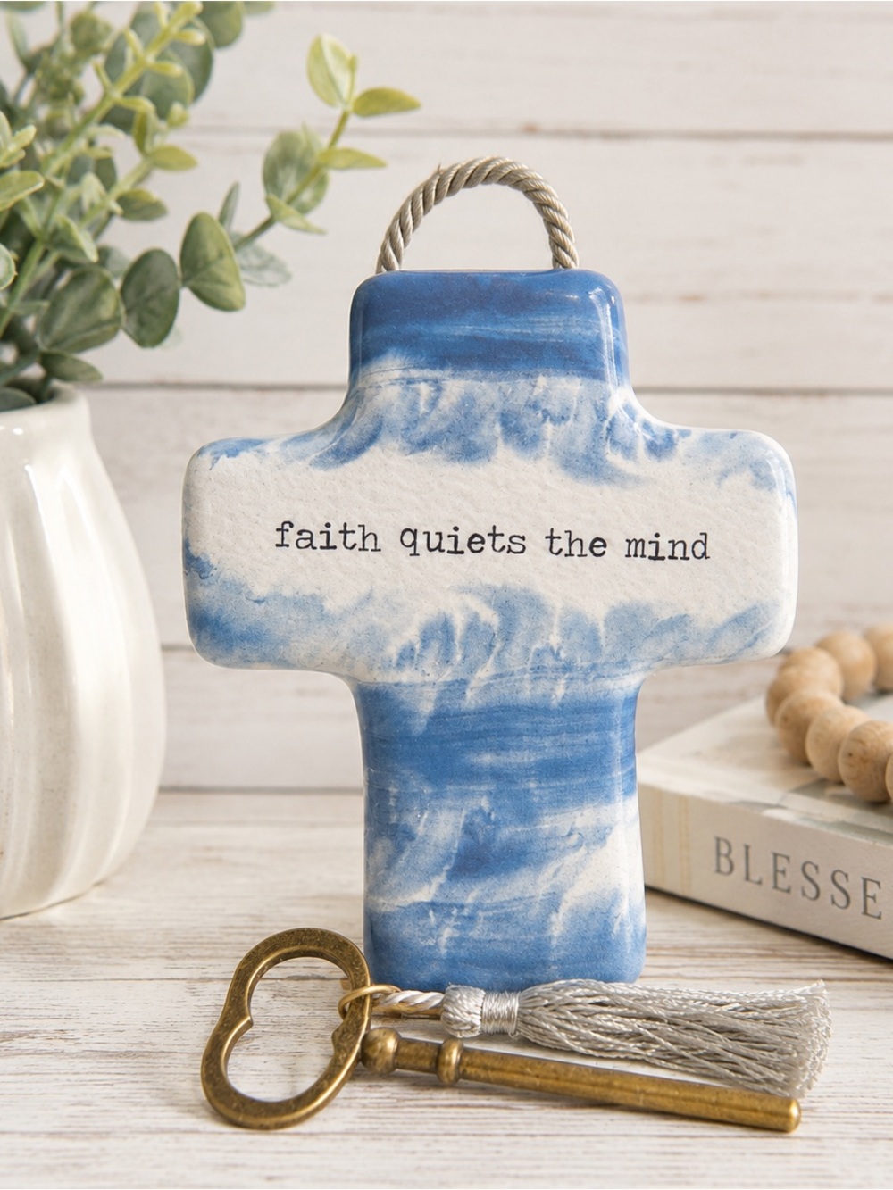 Demdaco Artful Cross Faith Quiets the Mind Display Cross w/ Key NIB